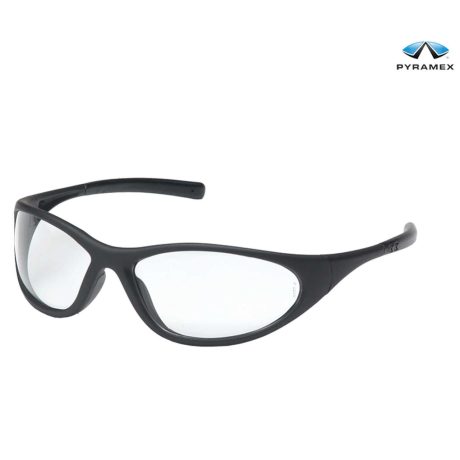 Pyramex Brille Zone 2 klar, schlagfeste Polycarbonatbrille, schützt vor schädlichen UV-Strahlen, Bügelende mit Gummipolster, schwarzer Rahmen
