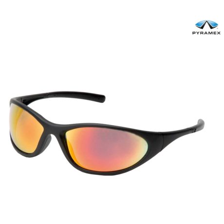 Pyramex Brille Zone 2 orange, schlagfeste Polycarbonatbrille, schützt vor schädlichen UV-Strahlen, Bügelende mit Gummipolster, schwarzer Rahmen