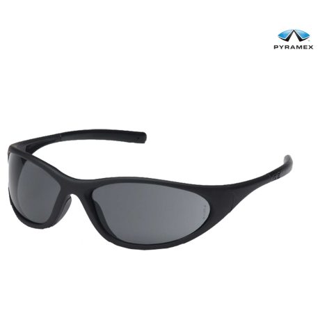 Pyramex Brille Zone 2 grau, schlagfeste Polycarbonatbrille, schützt vor schädlichen UV-Strahlen, Bügelende mit Gummipolster, schwarzer Rahmen